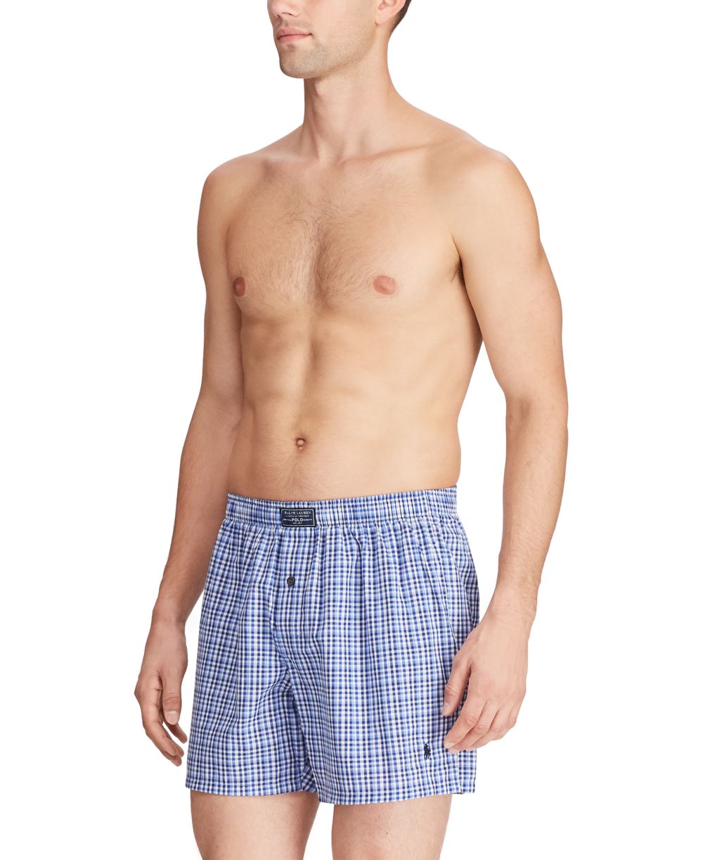 Men's Plaid Single-Button Fly Boxers