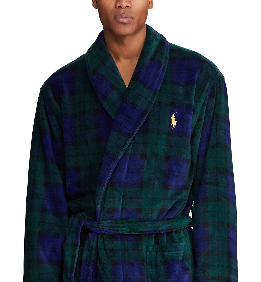 Men's Microfiber Plaid Shawl Collar Robe
