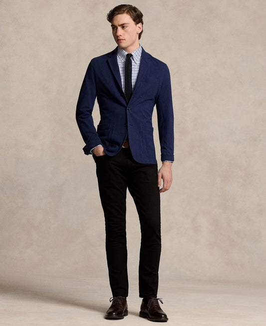 Men's Mesh Blazer, Dress Shirt, Silk Tie, Stretch Jeans & Oxford Shoes