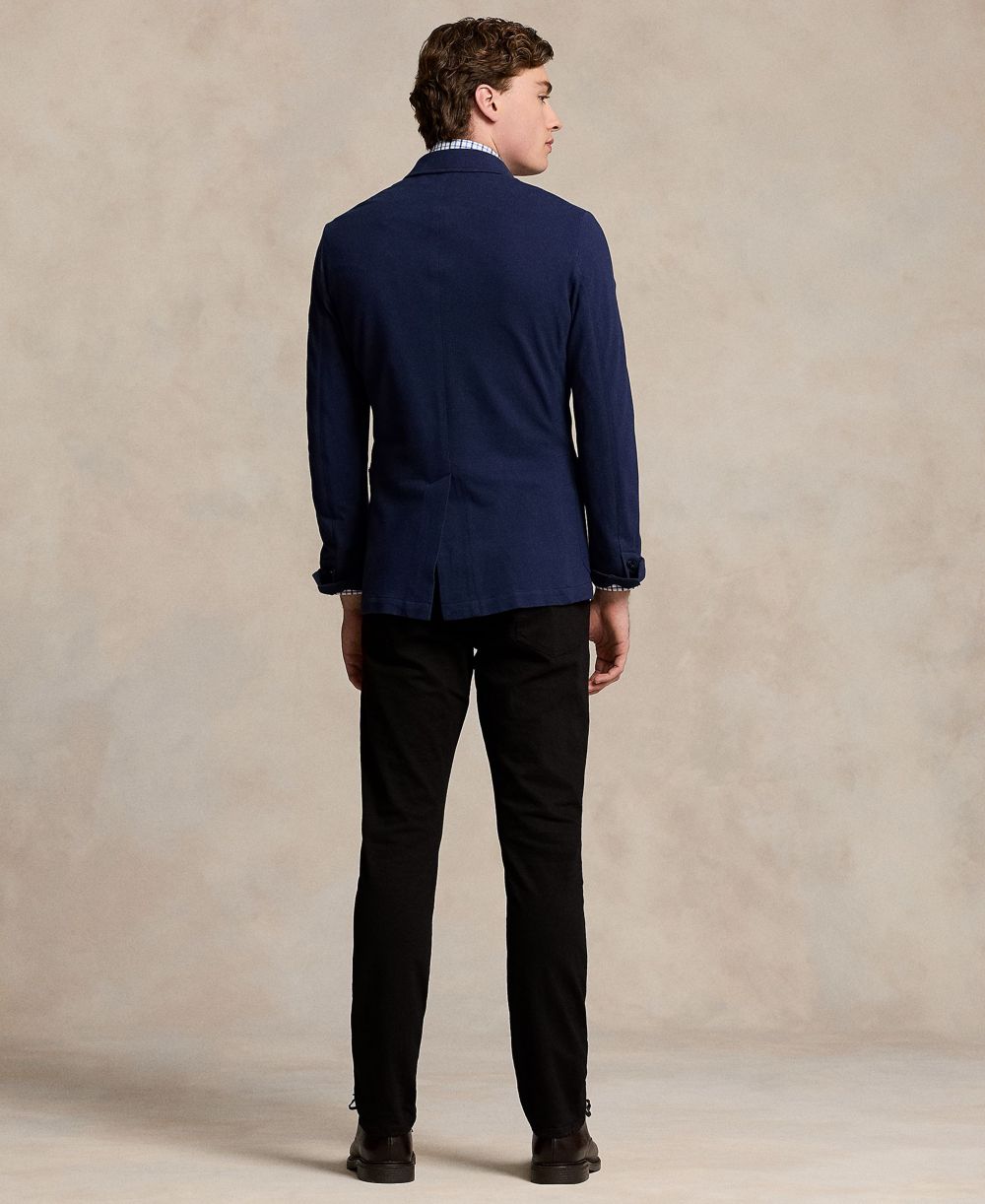 Men's Mesh Blazer, Dress Shirt, Silk Tie, Stretch Jeans & Oxford Shoes