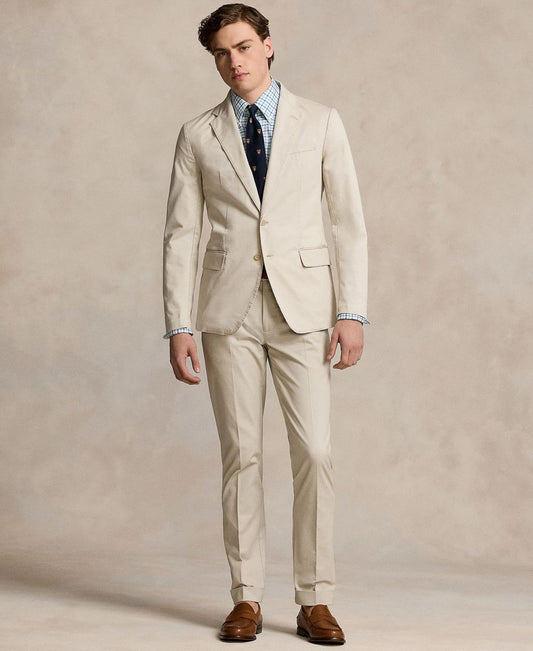 Men's Chino Suit Jacket, Dress Shirt, Trousers, Belt, Silk Tie & Penny Loafers