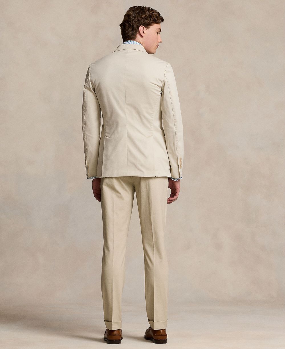 Men's Chino Suit Jacket, Dress Shirt, Trousers, Belt, Silk Tie & Penny Loafers
