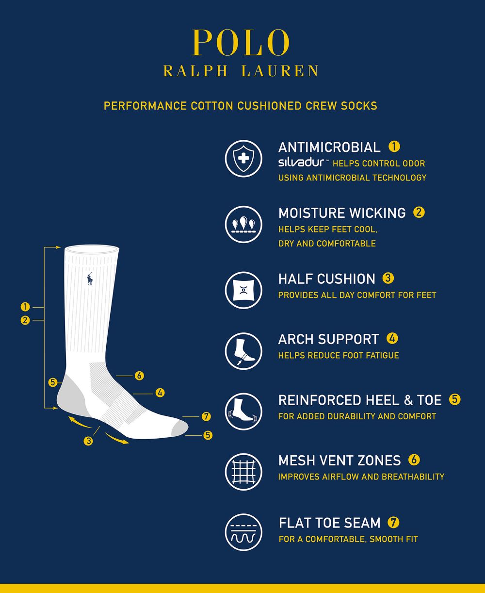 Men's 6-Pk. Performance Sport Crew Socks