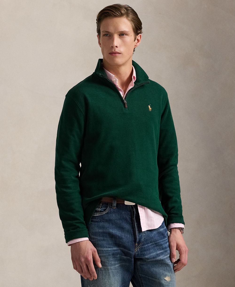 Men's Estate-Rib Cotton Quarter-Zip Sweater
