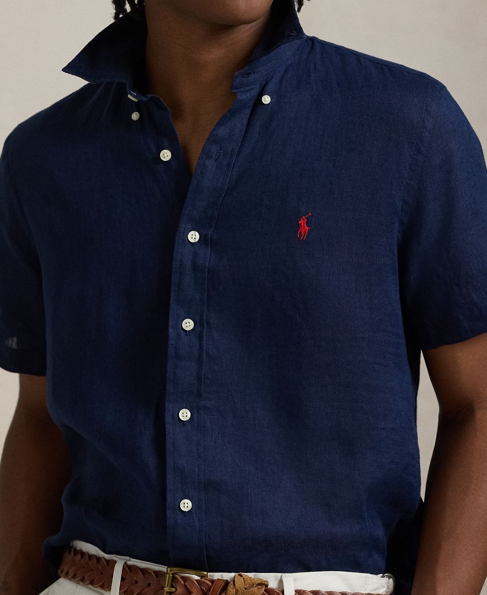 Men's Short-Sleeve Linen Button-Up Shirt