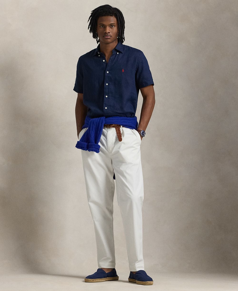 Men's Short-Sleeve Linen Button-Up Shirt