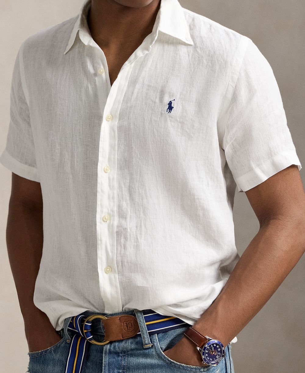 Men's Short-Sleeve Linen Button-Up Shirt