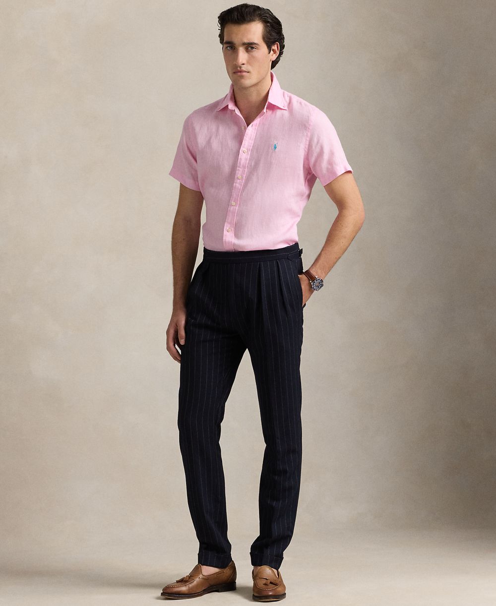 Men's Short-Sleeve Linen Button-Up Shirt