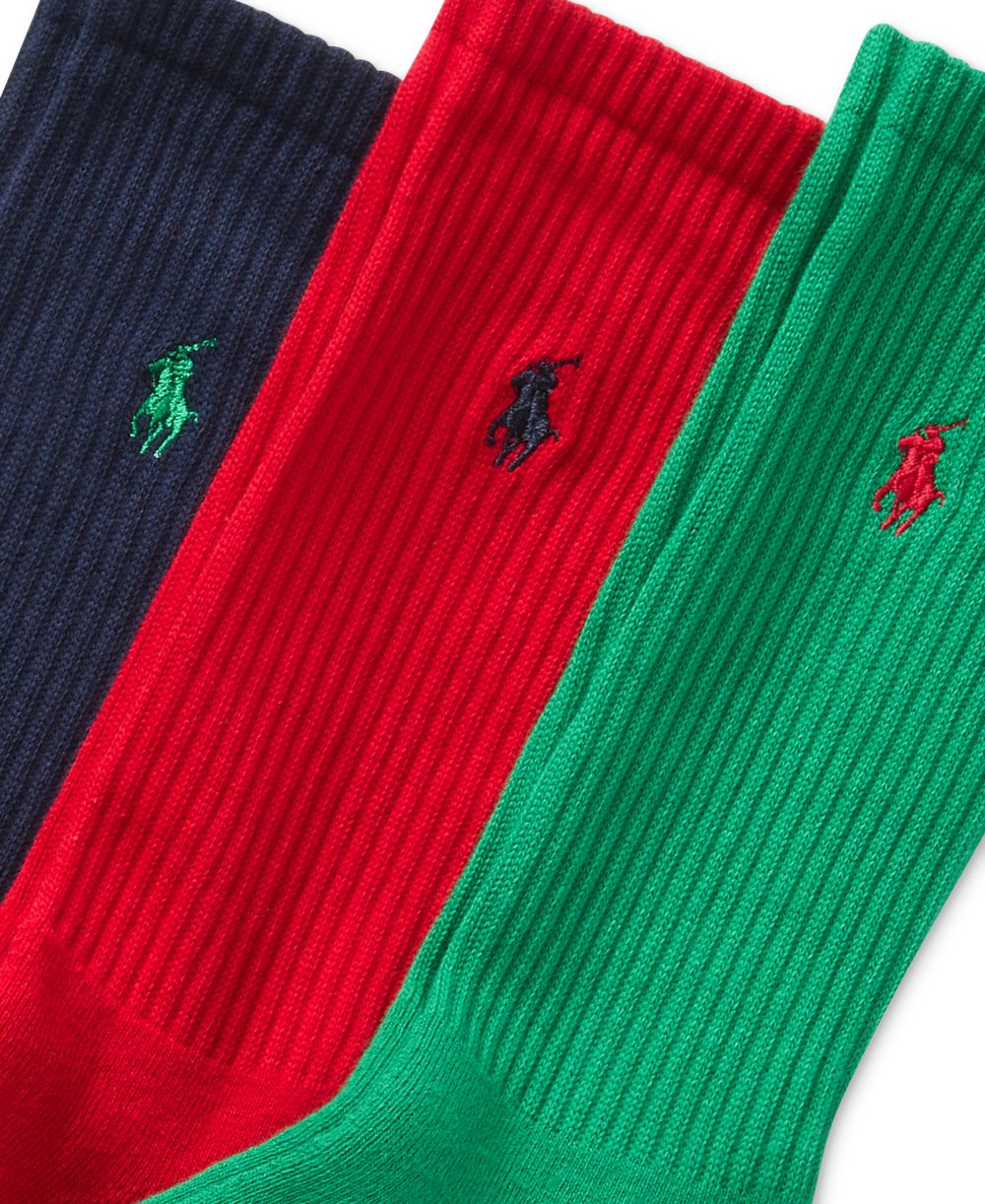 Men's Ribbed Cushion Foot Crew Socks, 3-Pack