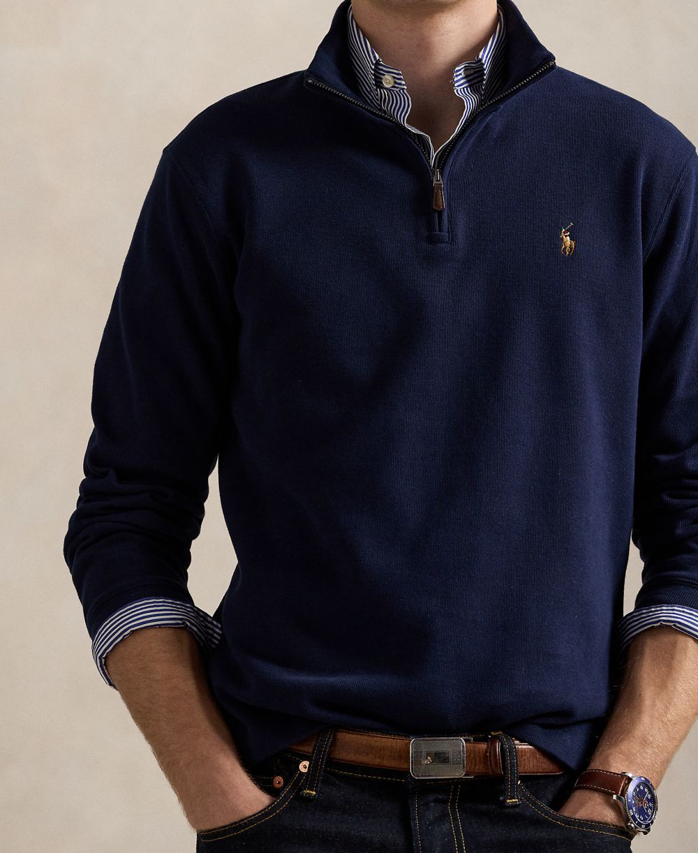 Men's Estate-Rib Cotton Quarter-Zip Sweater