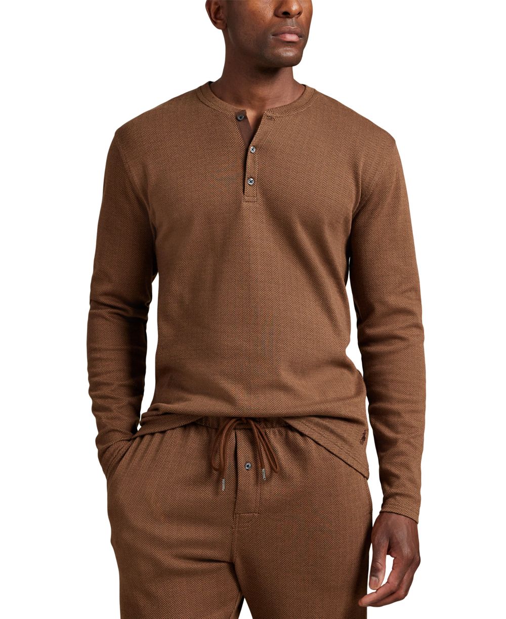Men's Long Sleeve Herringbone Henley Sleep Shirt