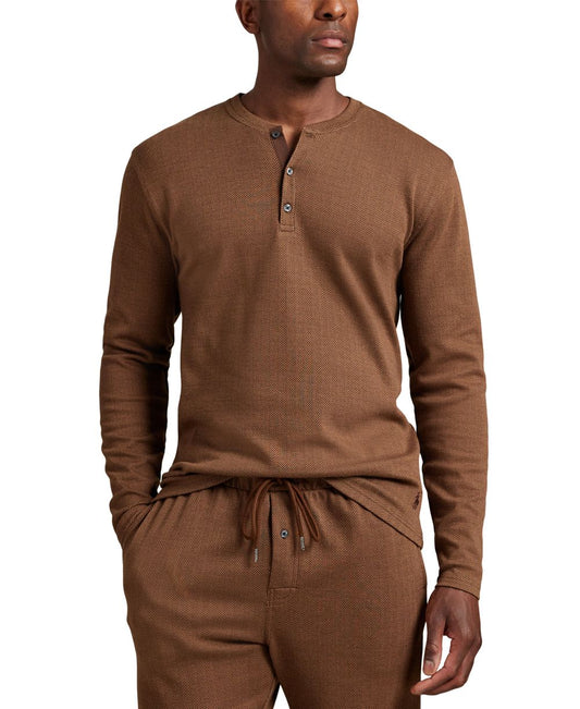 Men's Long Sleeve Herringbone Henley Sleep Shirt