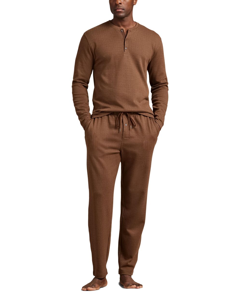 Men's Long Sleeve Herringbone Henley Sleep Shirt