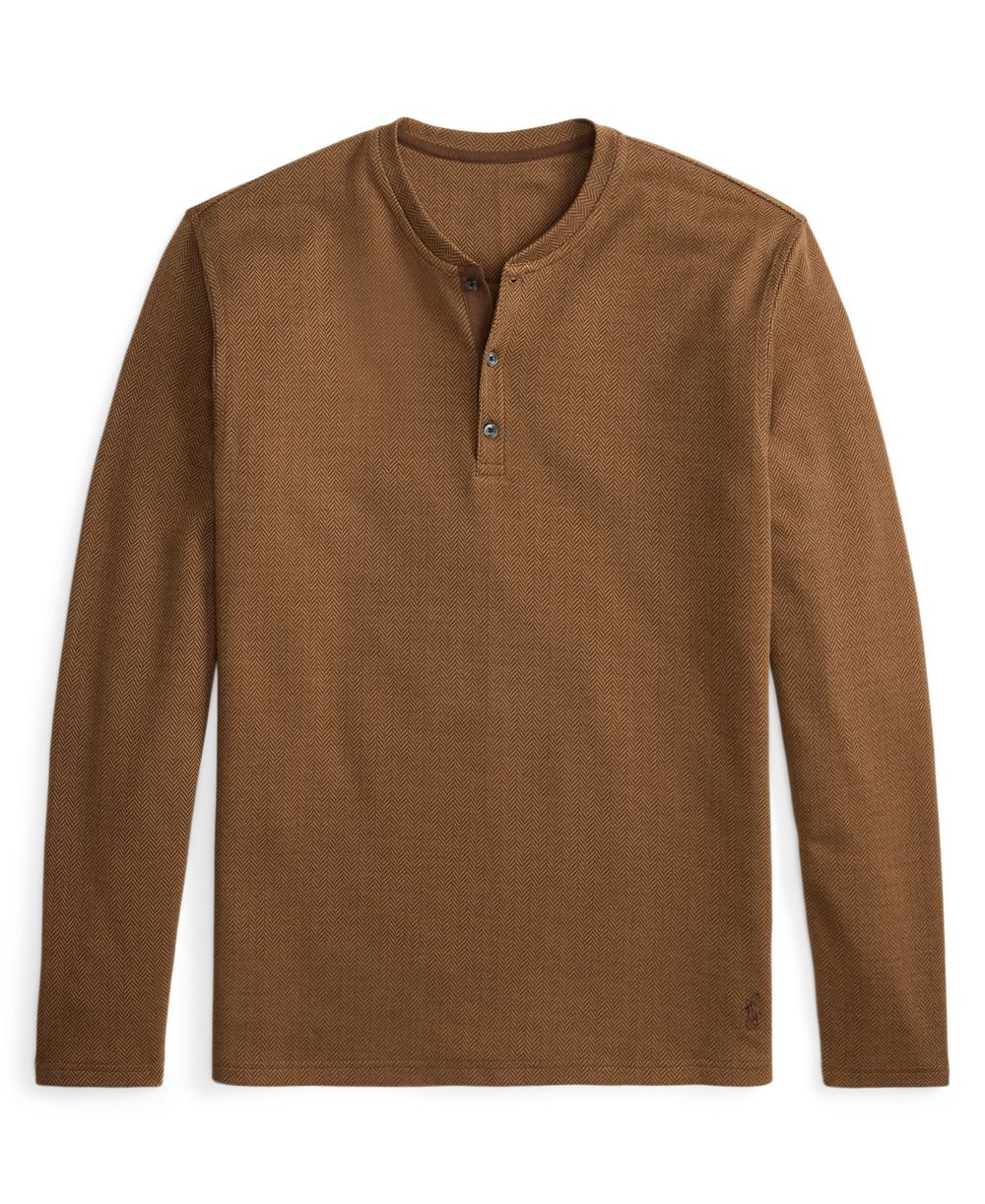 Men's Long Sleeve Herringbone Henley Sleep Shirt