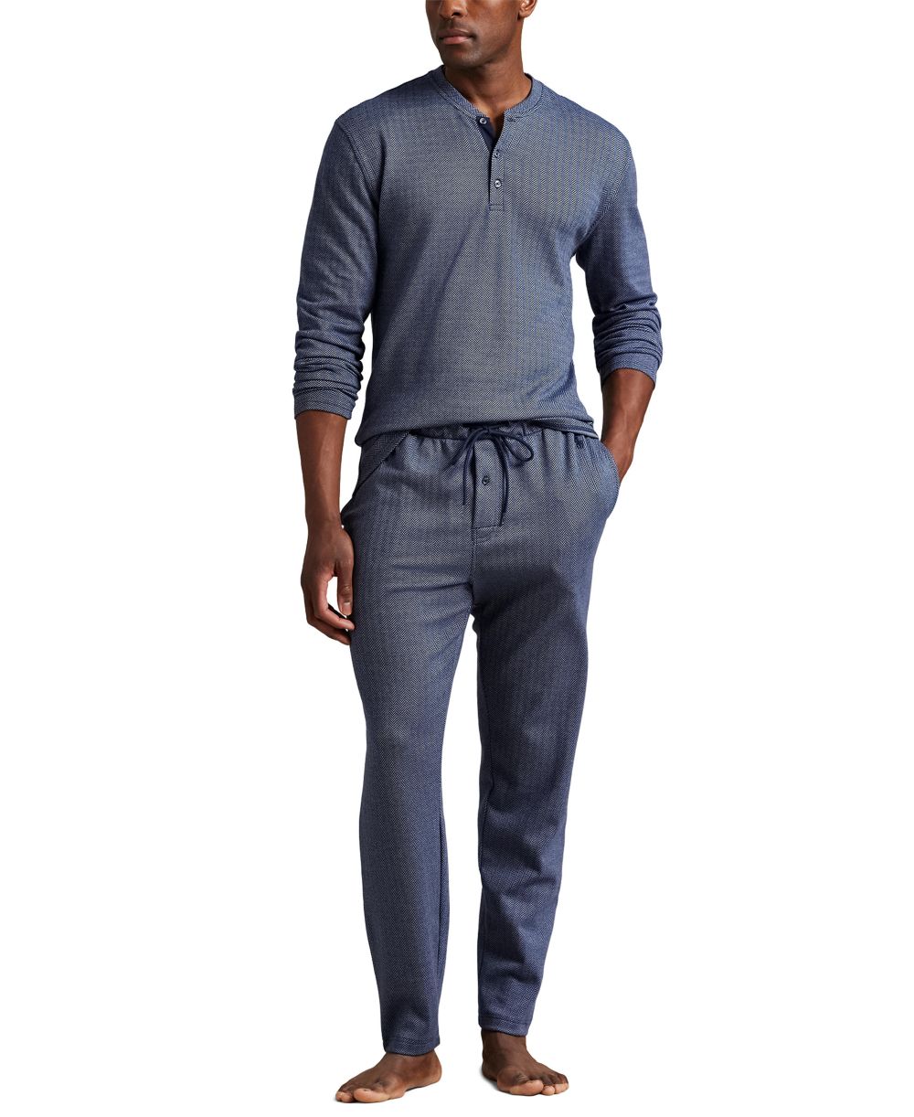 Men's Long Sleeve Herringbone Henley Sleep Shirt