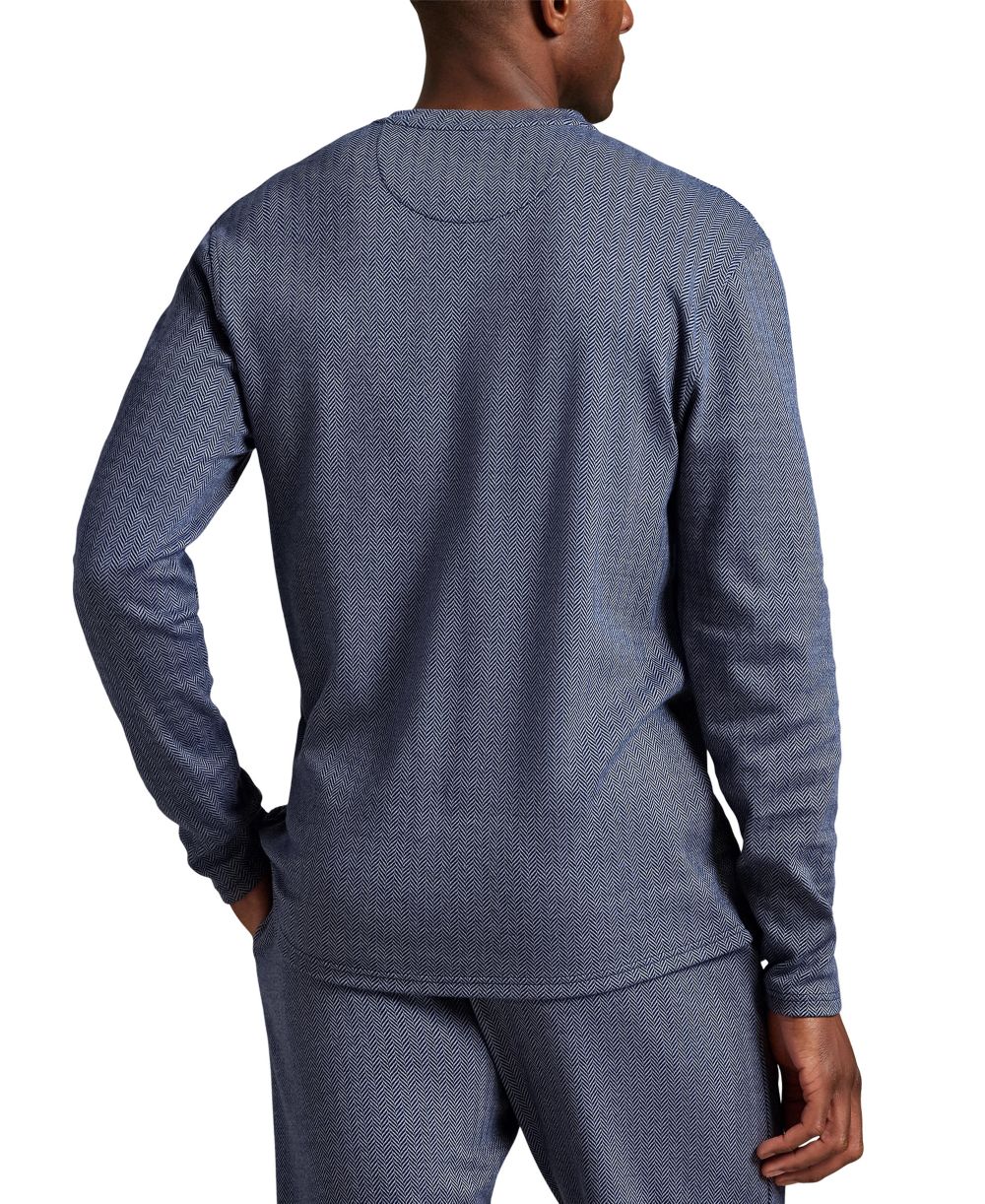 Men's Long Sleeve Herringbone Henley Sleep Shirt
