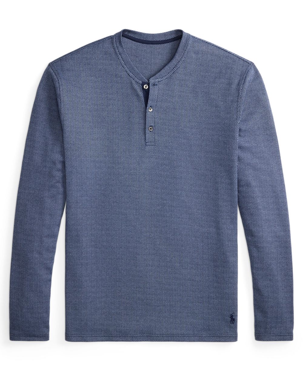 Men's Long Sleeve Herringbone Henley Sleep Shirt