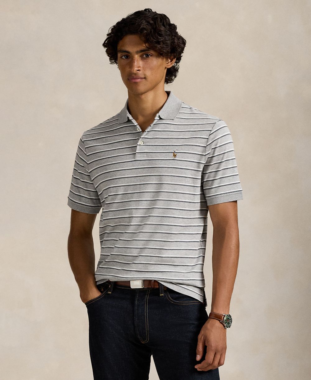 Men's Classic-Fit Striped Soft Cotton Polo Shirt