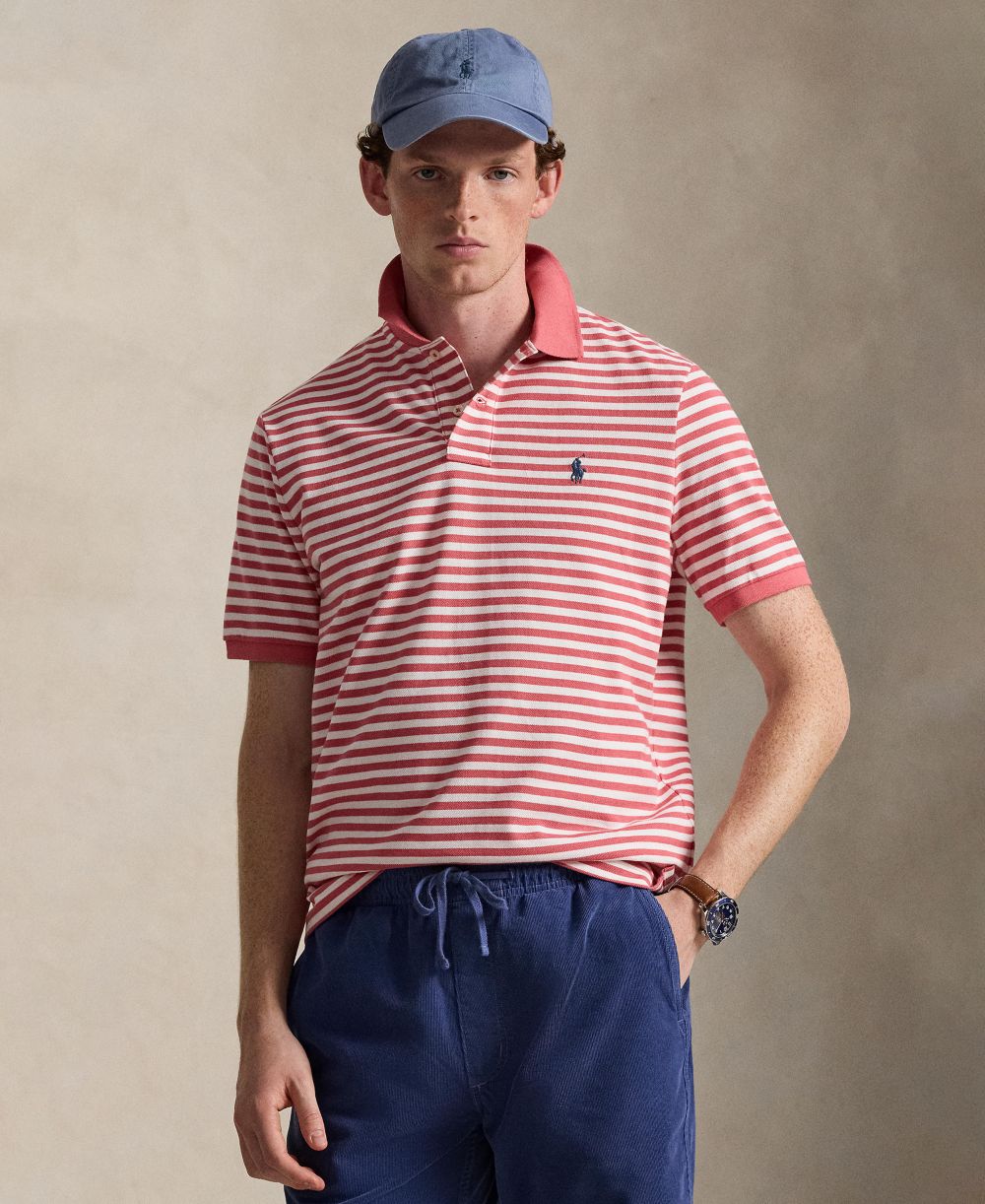 Men's Striped Mesh Polo Shirt
