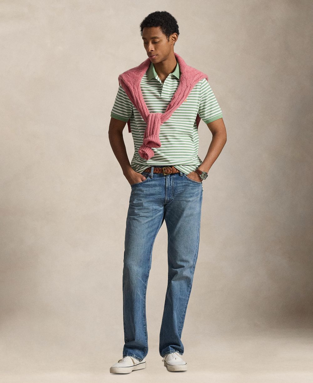 Men's Striped Mesh Polo Shirt