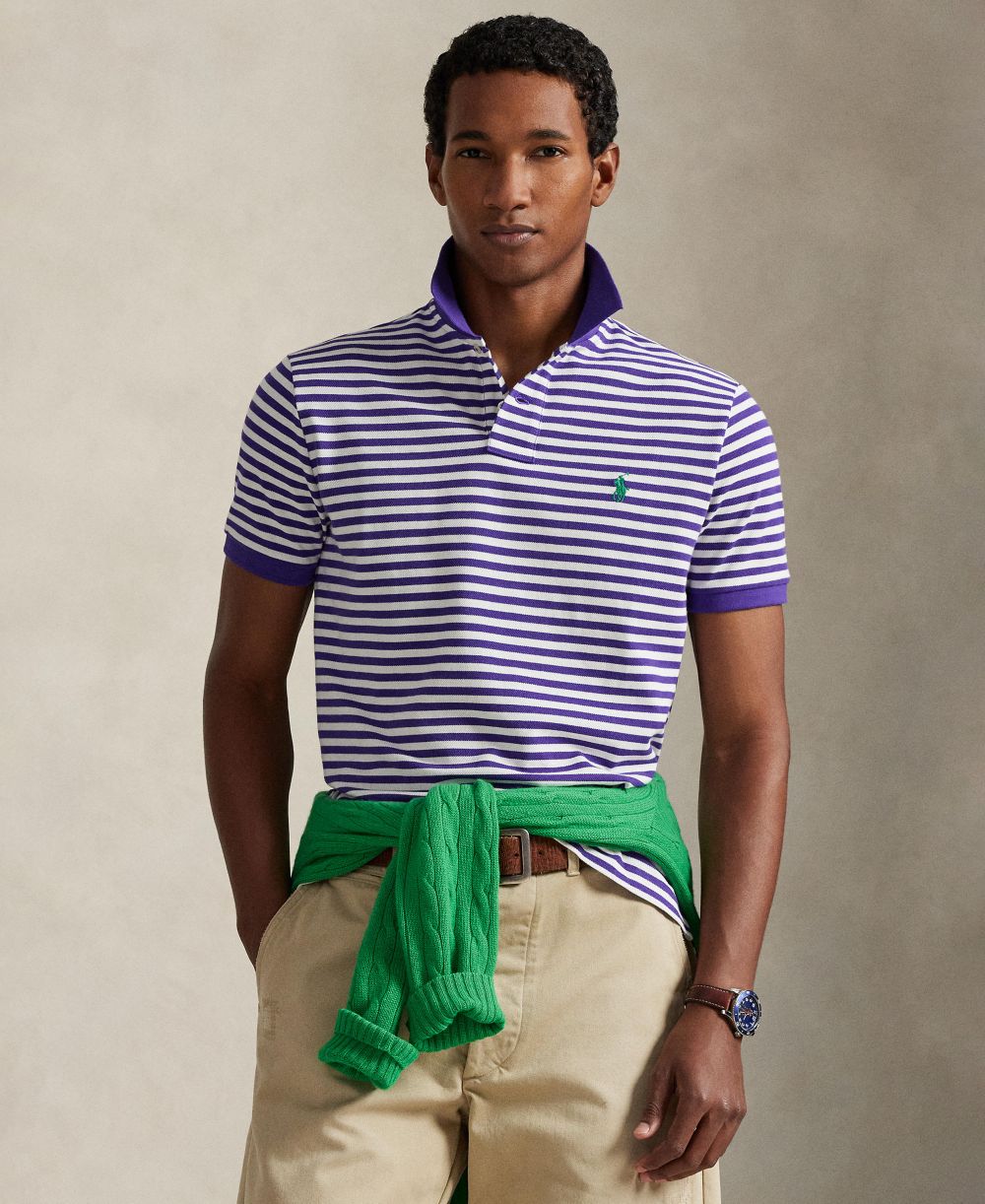 Classic Fit Striped Mesh Polo Shirt