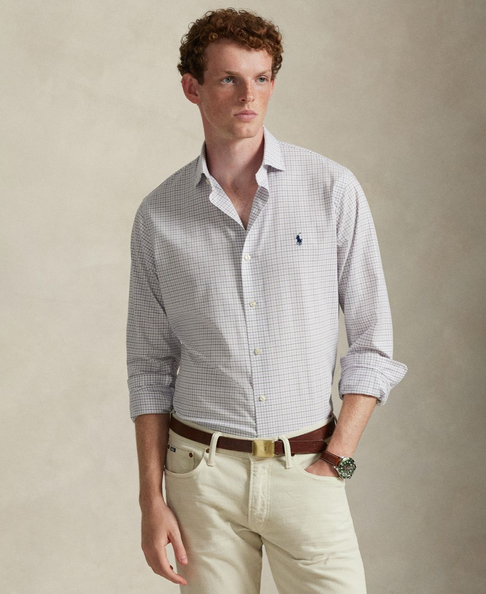 Men's Classic-Fit Plaid Stretch Poplin Shirt