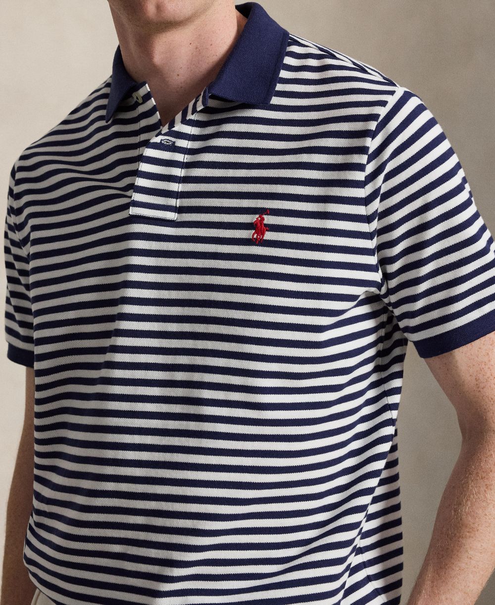 Classic Fit Striped Mesh Polo Shirt