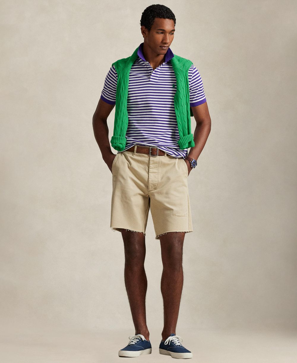 Classic Fit Striped Mesh Polo Shirt