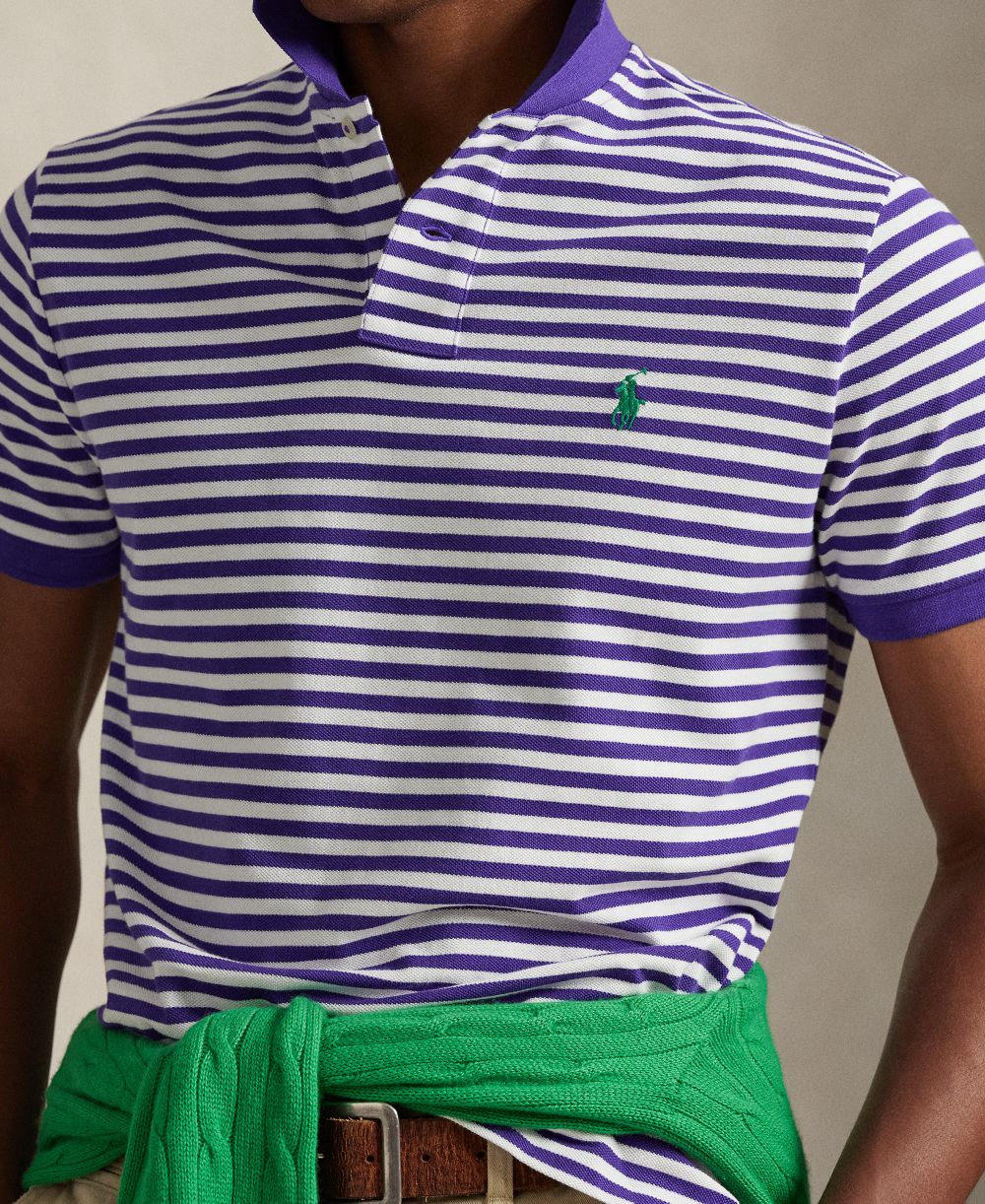 Classic Fit Striped Mesh Polo Shirt