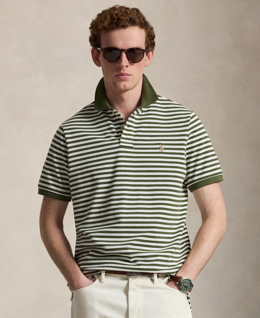 Classic Fit Striped Mesh Polo Shirt