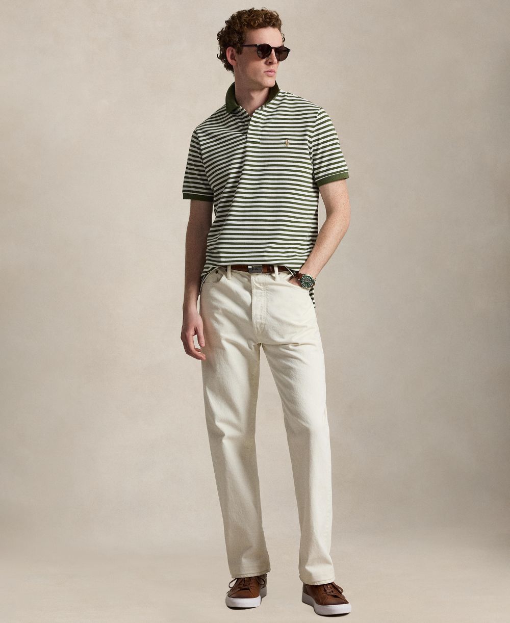 Classic Fit Striped Mesh Polo Shirt