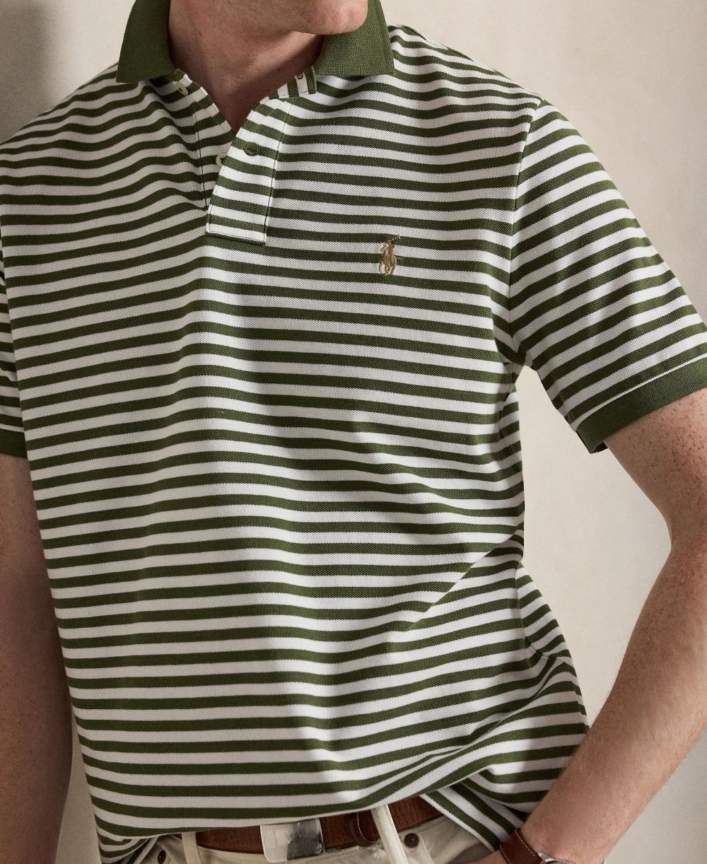 Classic Fit Striped Mesh Polo Shirt