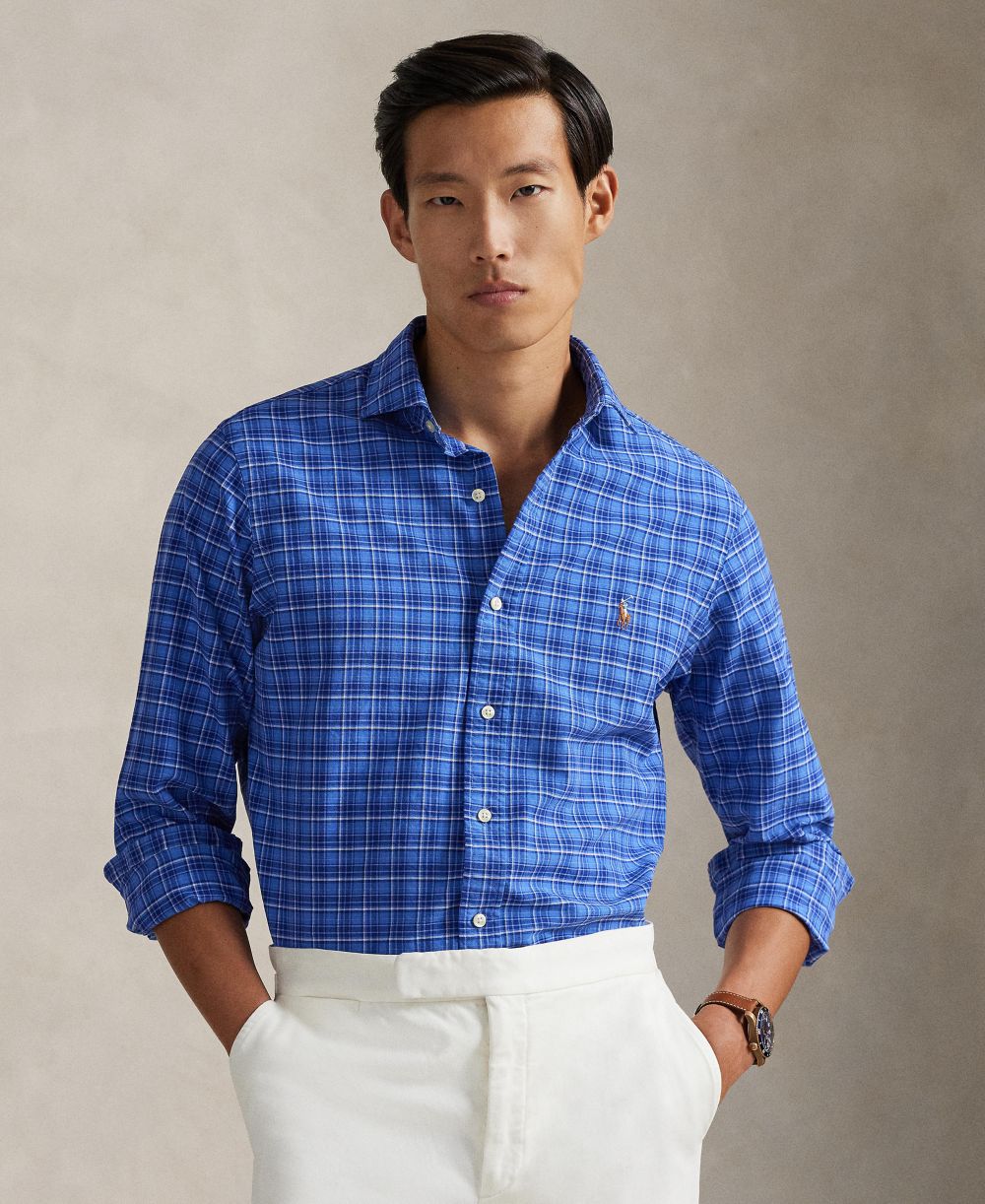 Men's Custom-Fit Plaid Oxford Shirt