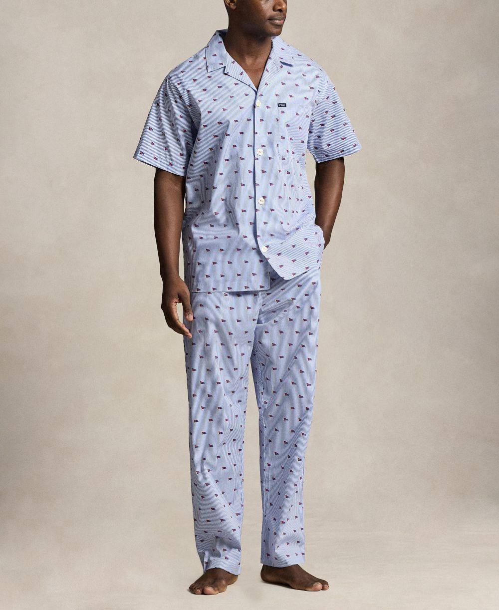 Men's Nautical Flag Motif Print Pajama Pants