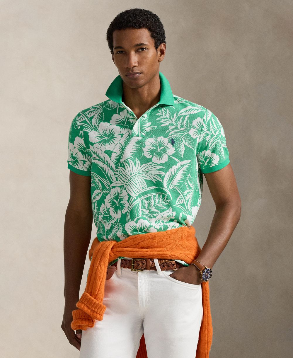 Men's Short-Sleeve Tropical Mesh Polo Shirt