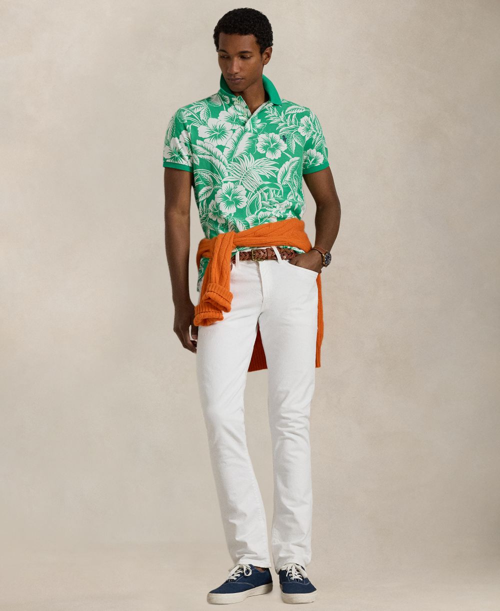 Men's Short-Sleeve Tropical Mesh Polo Shirt