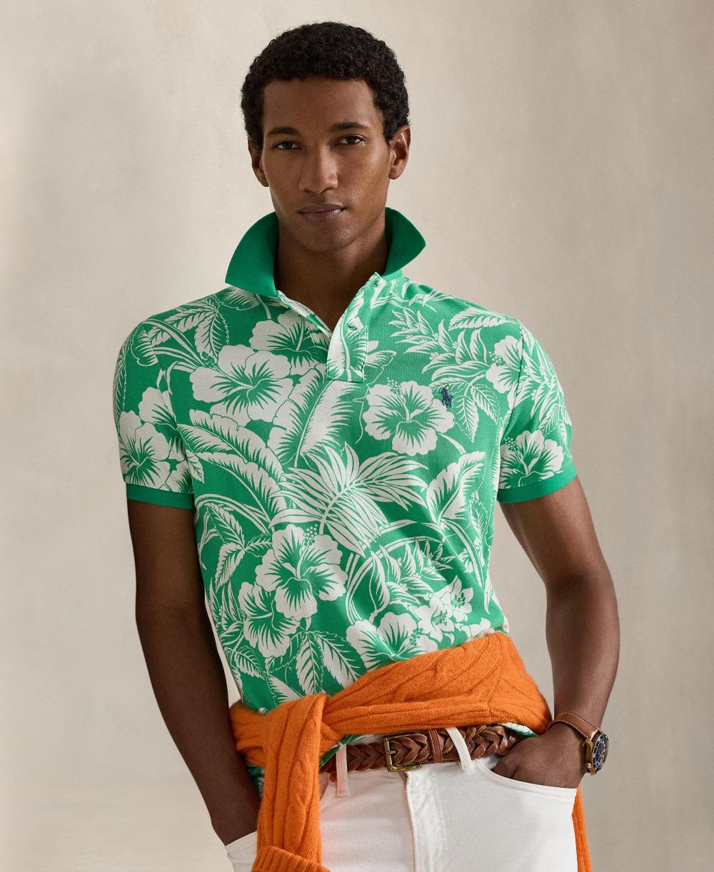 Men's Short-Sleeve Tropical Mesh Polo Shirt