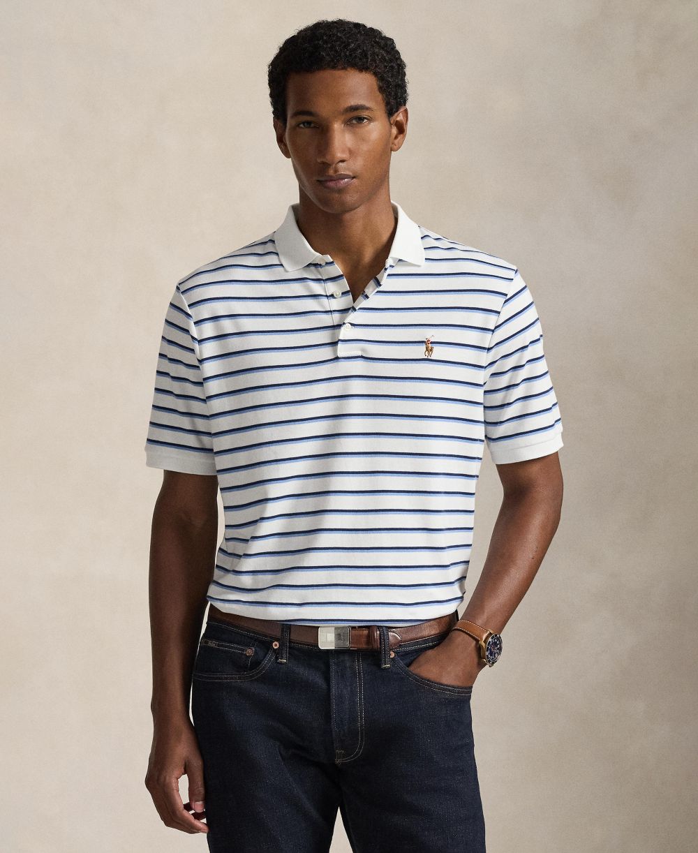 Men's Short-Sleeve Classic-Fit Stripe Polo Shirt
