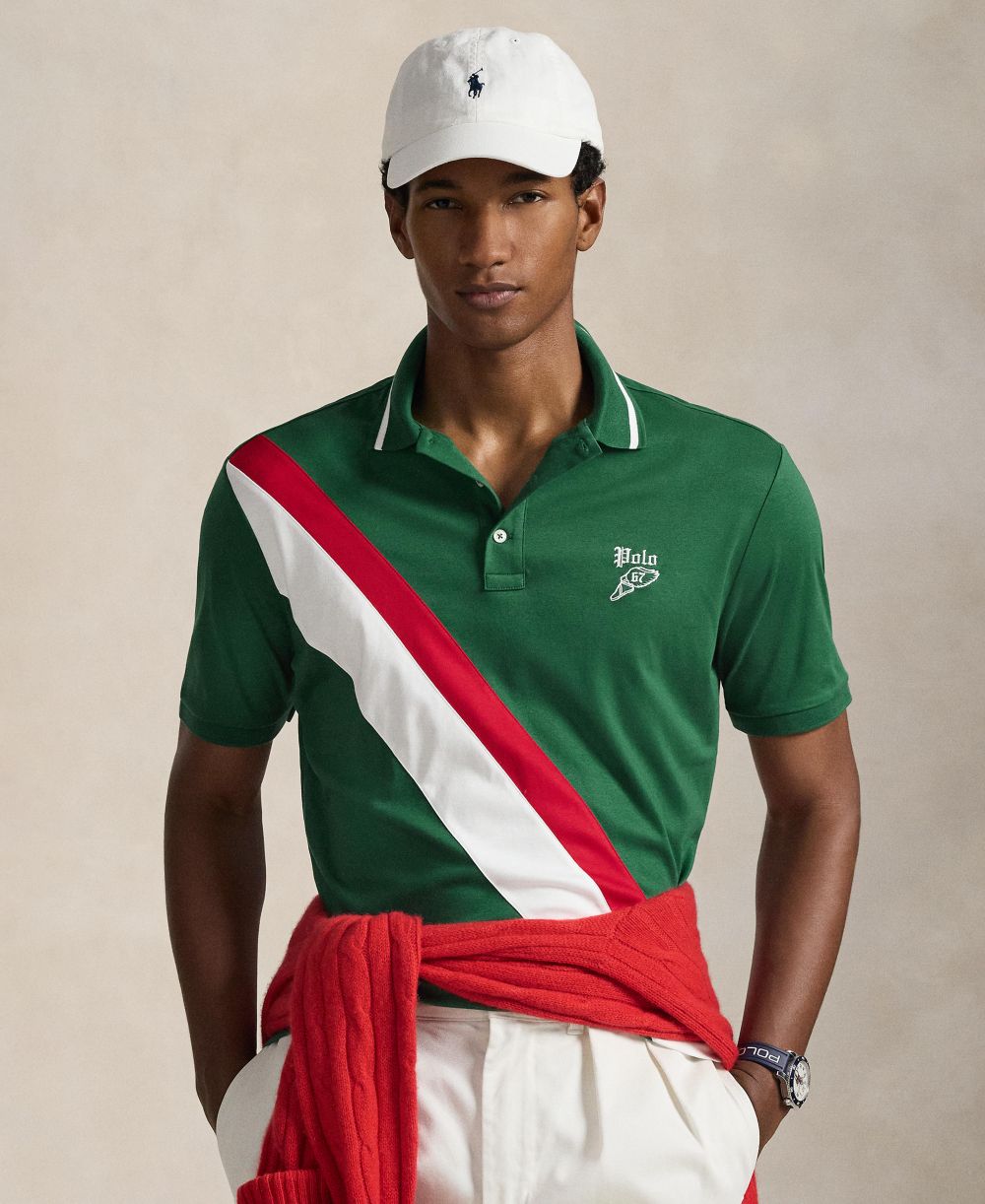 Men's Striped Piecing Short-Sleeve Polo Shirt