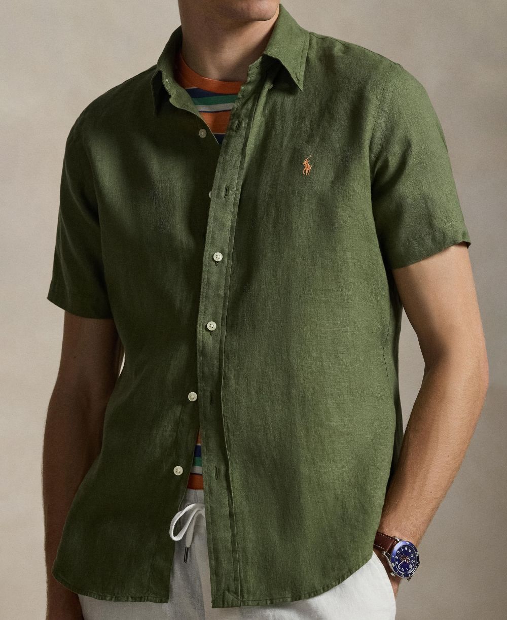 Men's Short-Sleeve Linen Button-Up Shirt