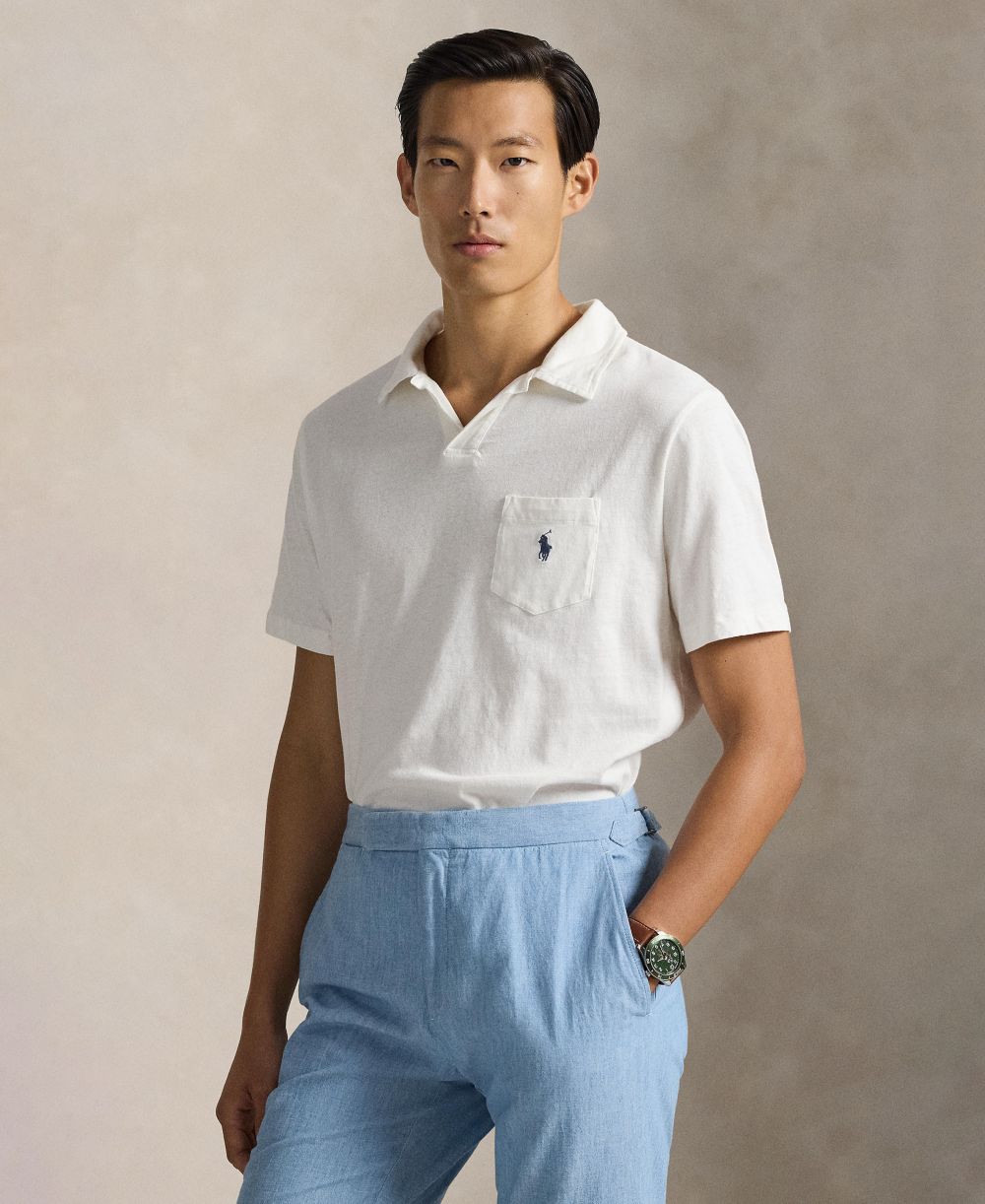Standard Fit Cotton-Linen Polo Shirt