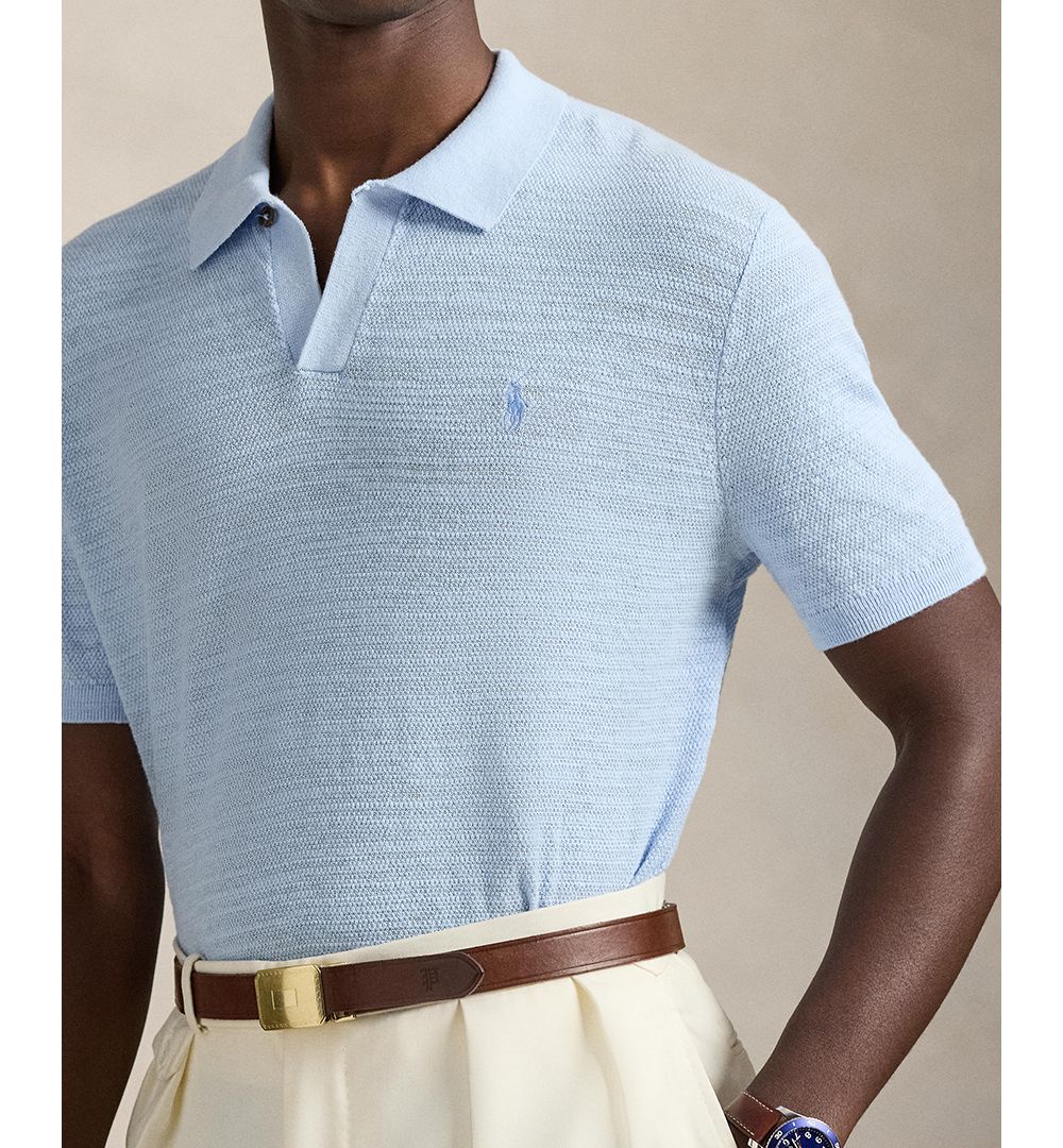Men's Short-Sleeve Textured Sweater Polo Shirt