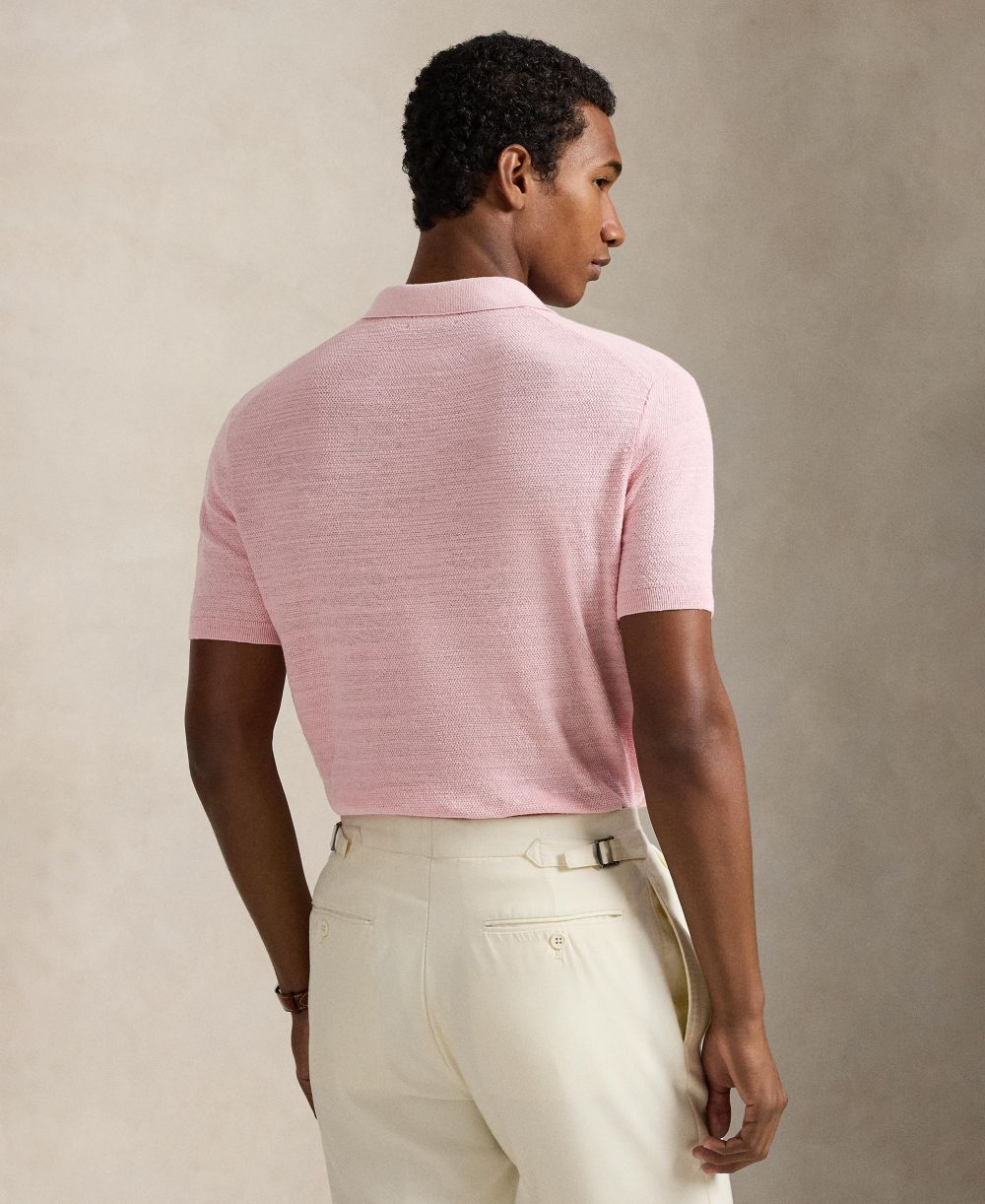 Men's Short-Sleeve Textured Sweater Polo Shirt