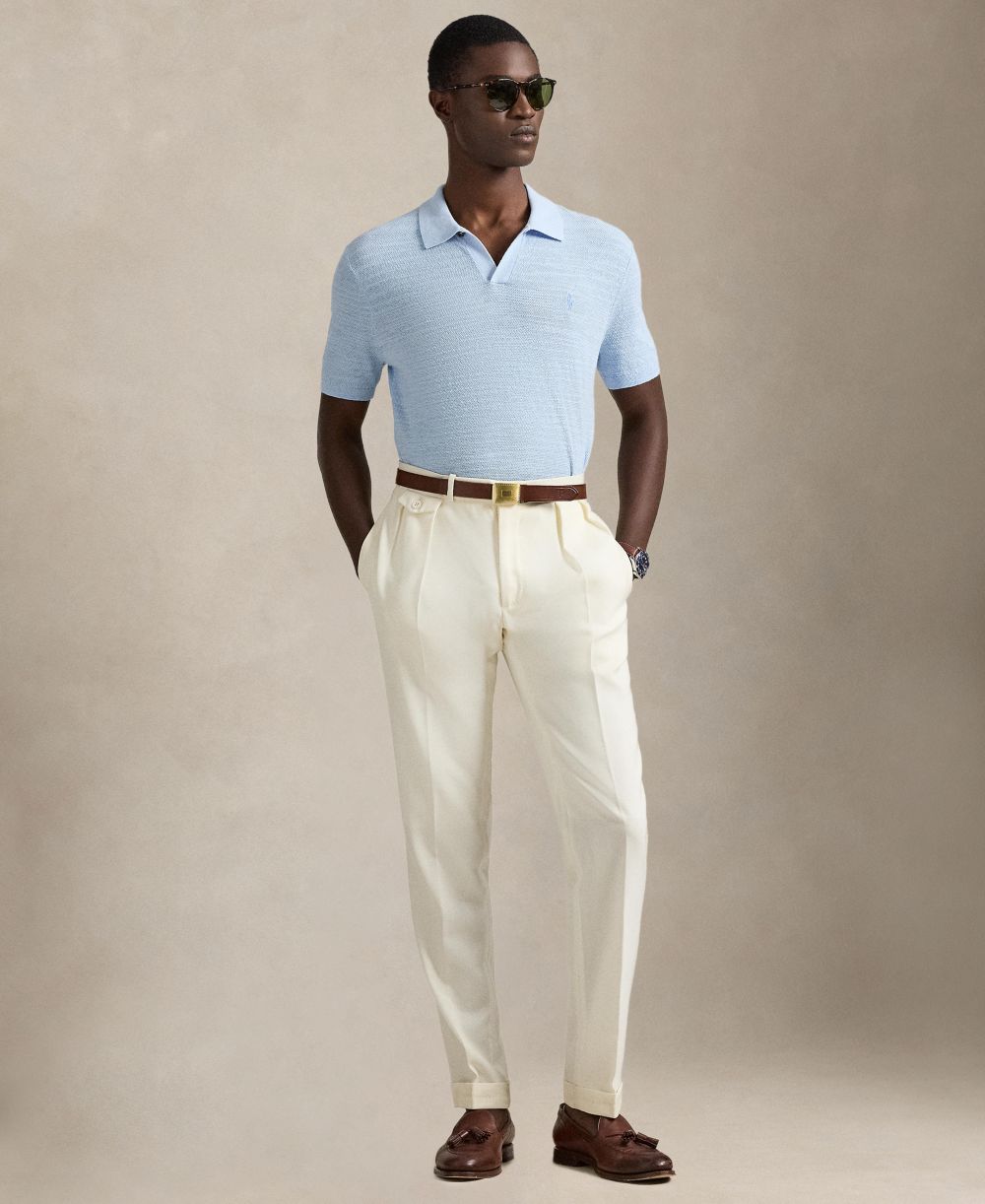 Men's Short-Sleeve Textured Sweater Polo Shirt