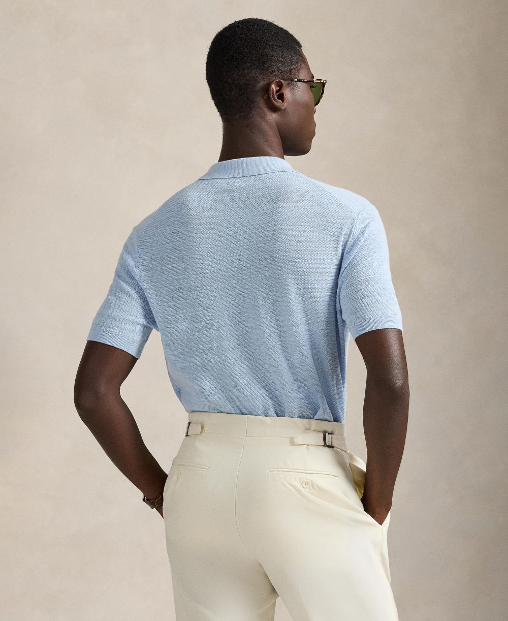 Men's Short-Sleeve Textured Sweater Polo Shirt