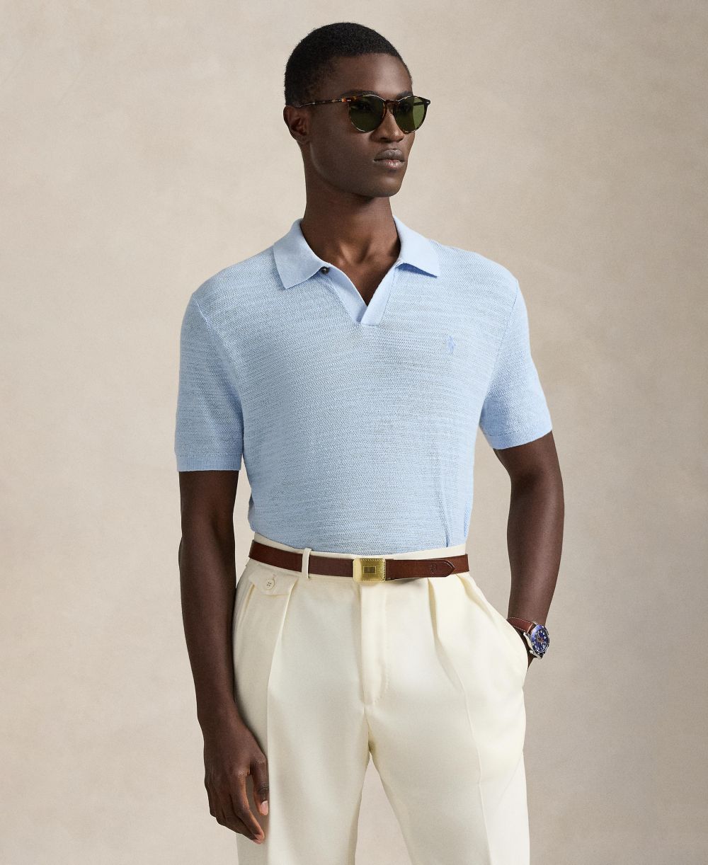 Men's Short-Sleeve Textured Sweater Polo Shirt