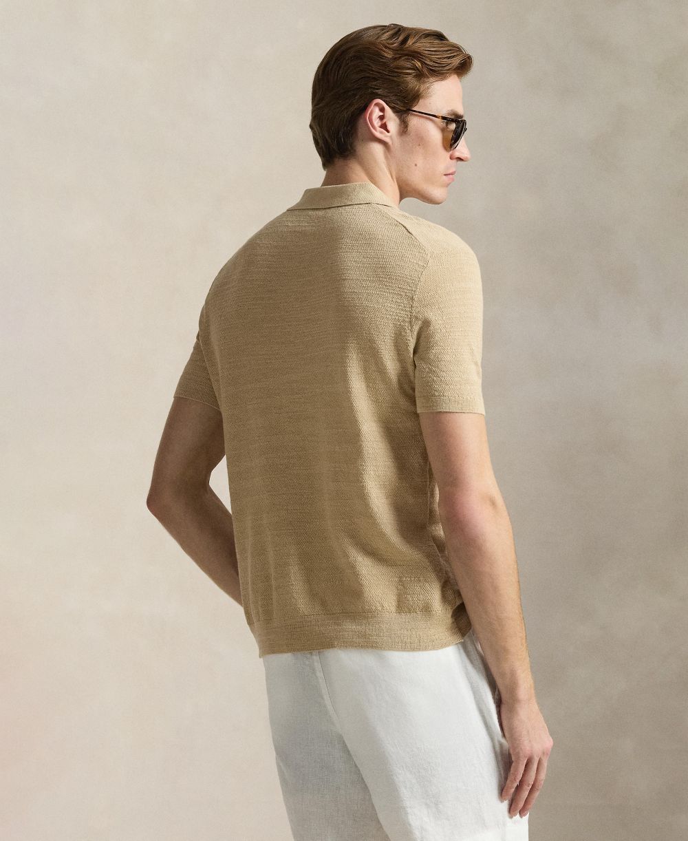Men's Short-Sleeve Textured Sweater Polo Shirt