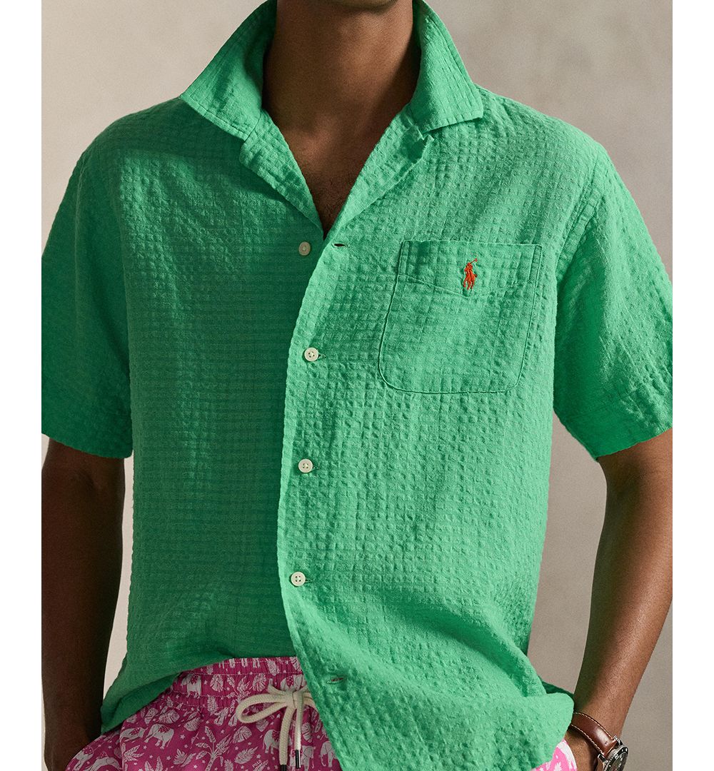 Classic-Fit Linen-Blend Seersucker Shirt