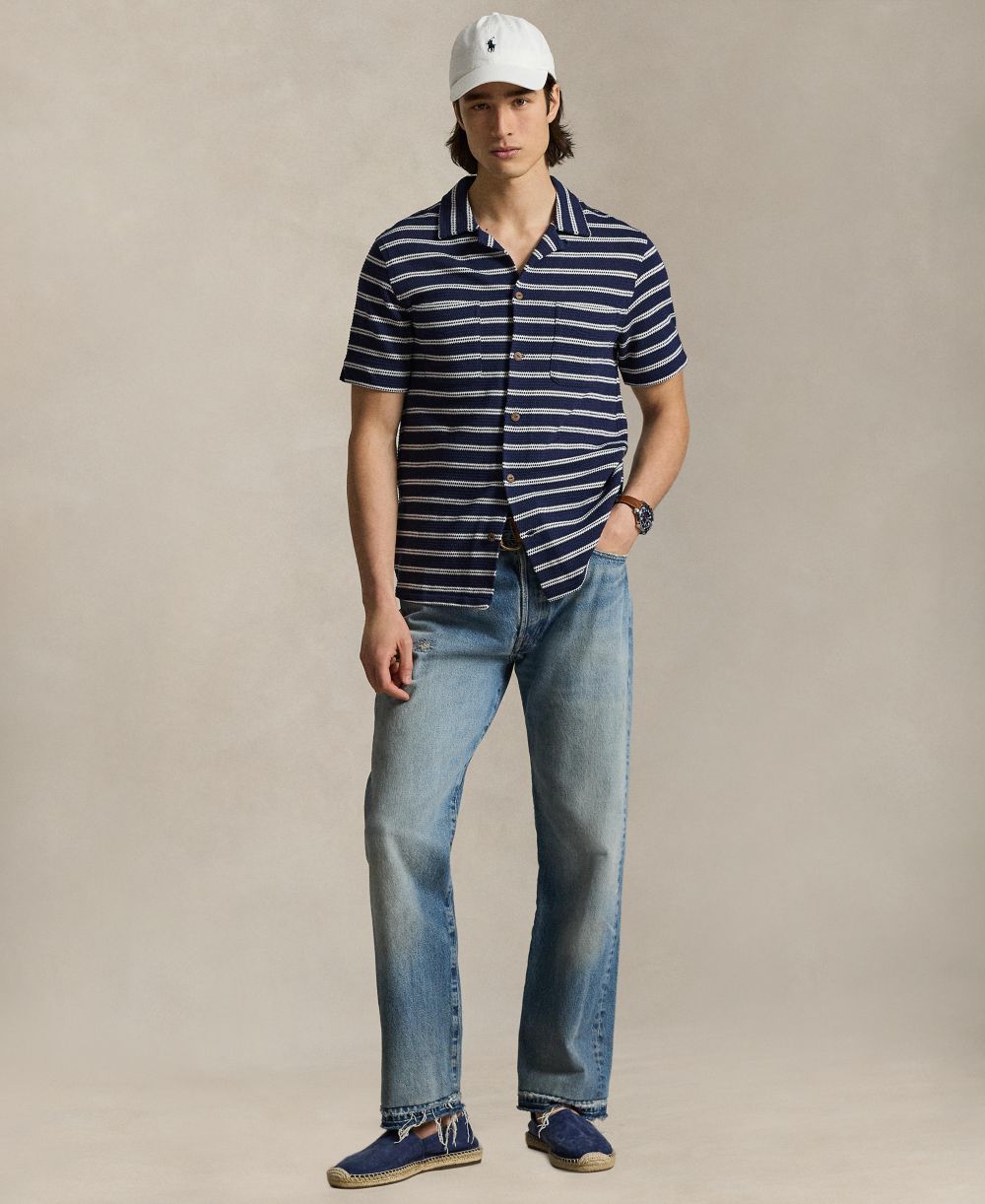Men's Striped Camp Collar Shirt
