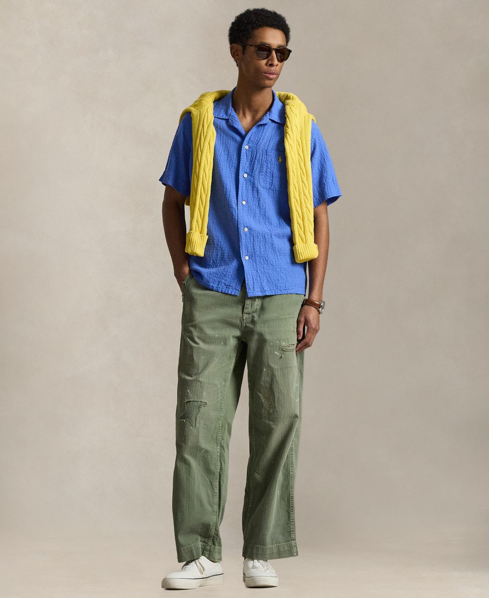 Classic-Fit Linen-Blend Seersucker Shirt